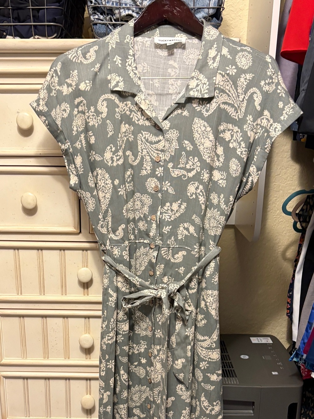 Lucky Brand Sage Green Paisley Button-Front Maxi Dress - Picture 2 of 8
